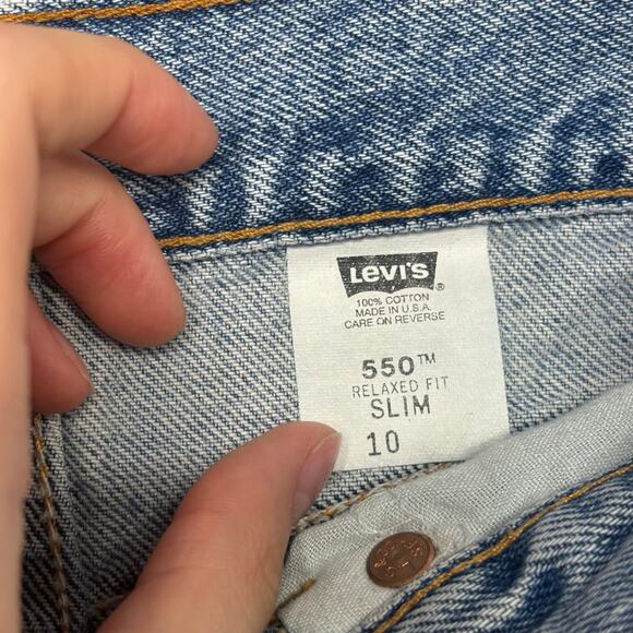 Vintage Levis 550 Red Tab Blue Boy 10 22" Relaxed Fit Slim Stonewash Jean Shorts - Picture 4 of 11